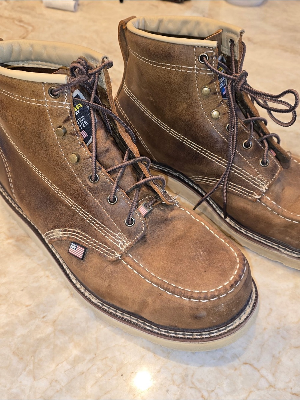 Lina Brown Leather Moc Toe Work Boots